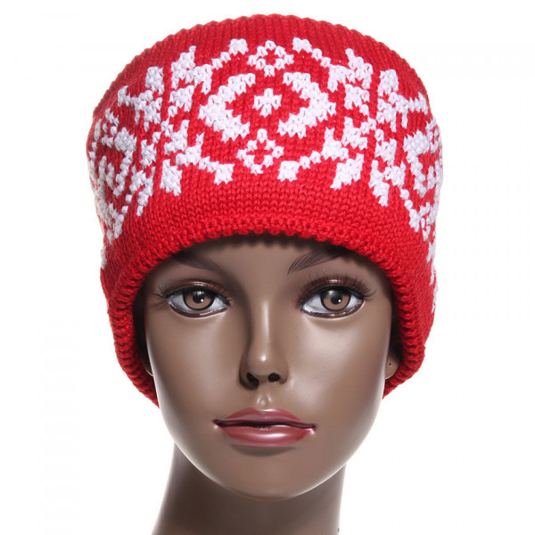 bandeau de ski en laine jacquard rouge