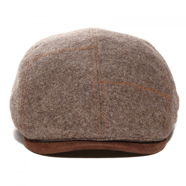 casquette en laine vierge surpiquée coloris taupe visière gansée