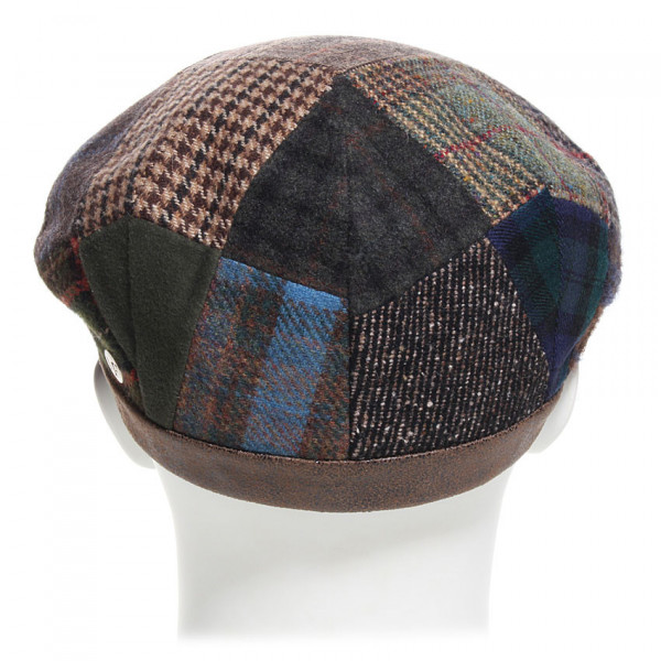 casquette patchwork laine vierge et imitation cuir