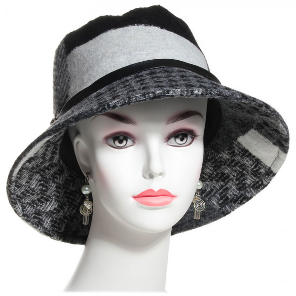 Chapeau femme bord large laine grise et noir - Hatsquality