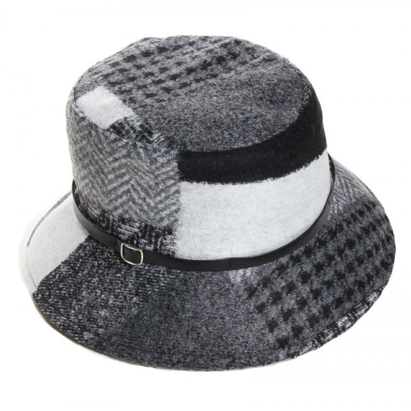 Chapeau femme bord large laine grise et noir - Hatsquality