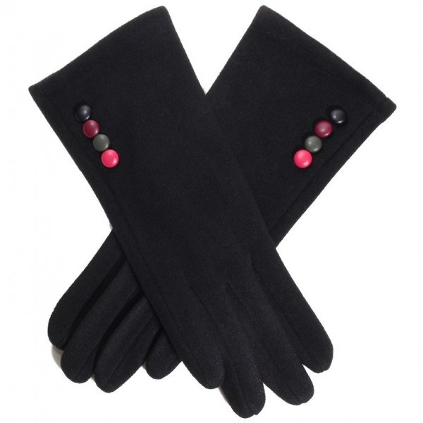 Gant femme noir avec bouton couleur