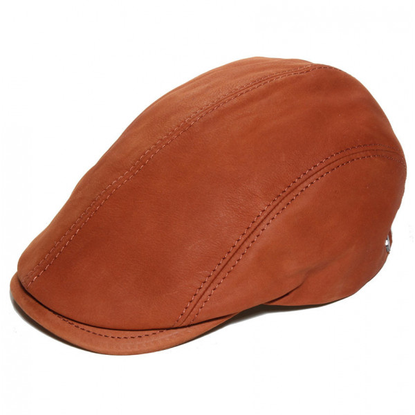 casquette plate cuir cognac
