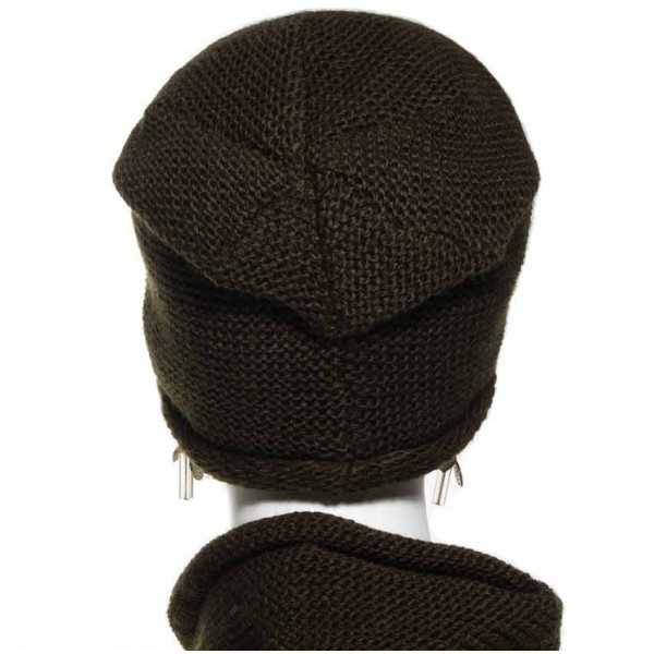 Ensemble bonnet pincé avec écharpe type snood coloris kaki - BERA