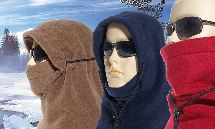 Mode d’emploi de la cagoule canadienne HatsQuality Trois positions de port d’une cagoule canadienne en polaire par grand froid