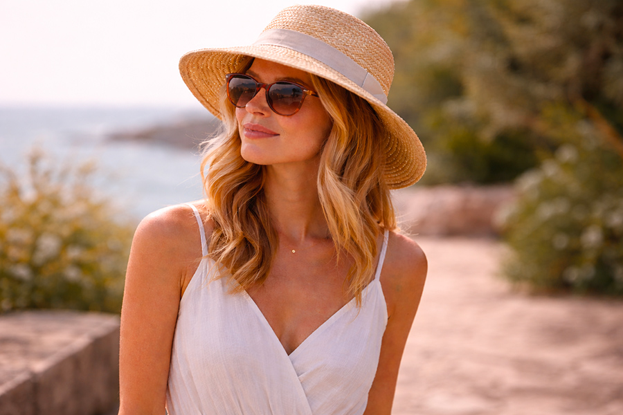 Capeline femme portée en été dans un style élégant