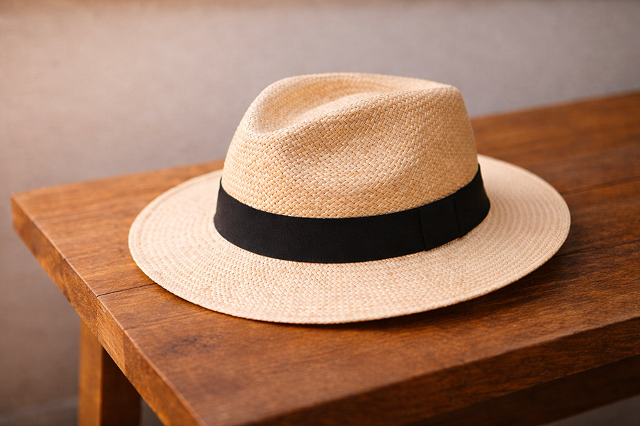 Détail du tressage d’un chapeau panama élégant