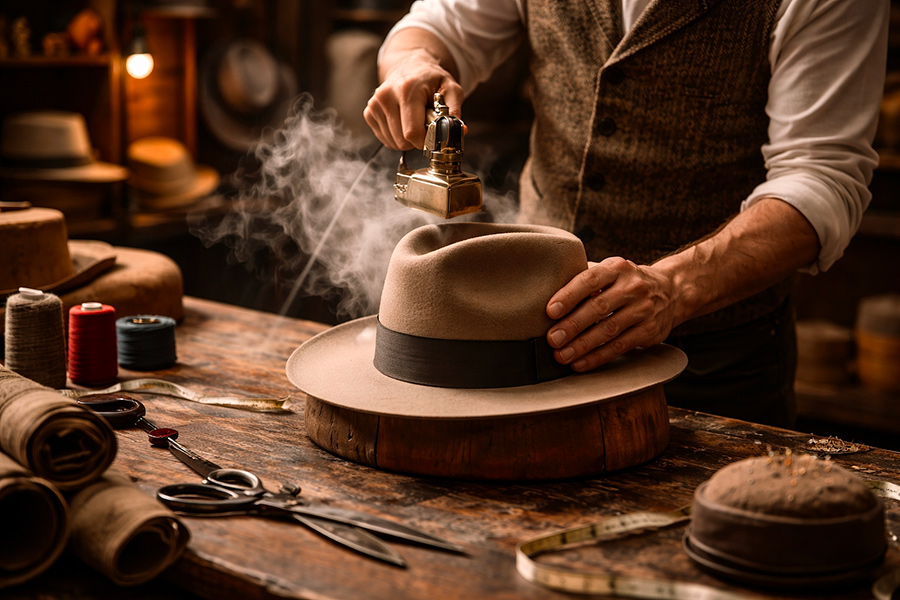 Fabrication artisanale d’un chapeau dans un atelier