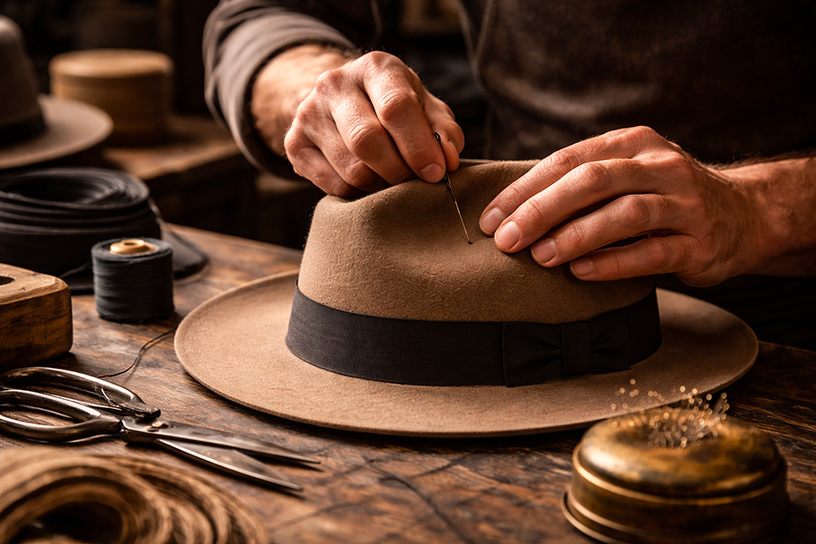 Finitions soignées d’un chapeau fabriqué avec savoir-faire