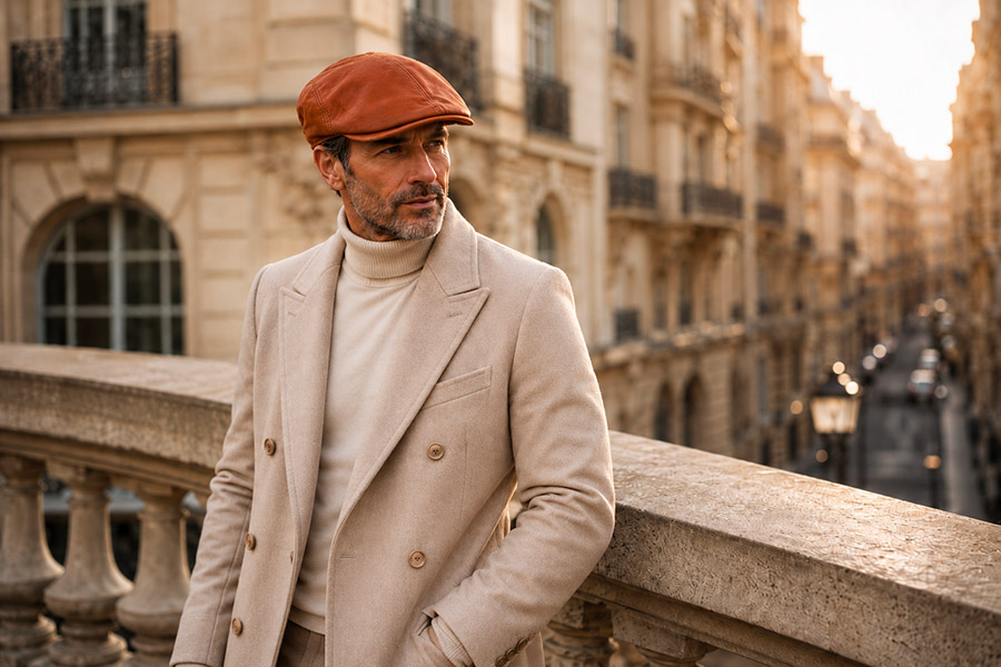 Casquette homme en cuir cognac HatsQuality