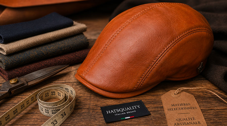 Casquette en cuir cognac, matières sélectionnées et qualité artisanale HatsQuality